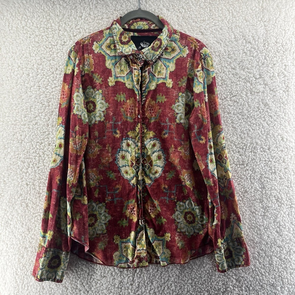 Cino Women's Boho Print Shirt Size Medium Button Up Western Cowgirl Lightweight